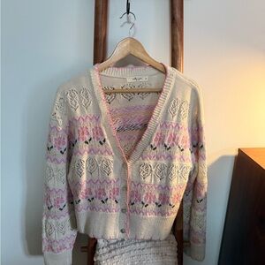 Elegant Cream and Pink Cardigan Sweater